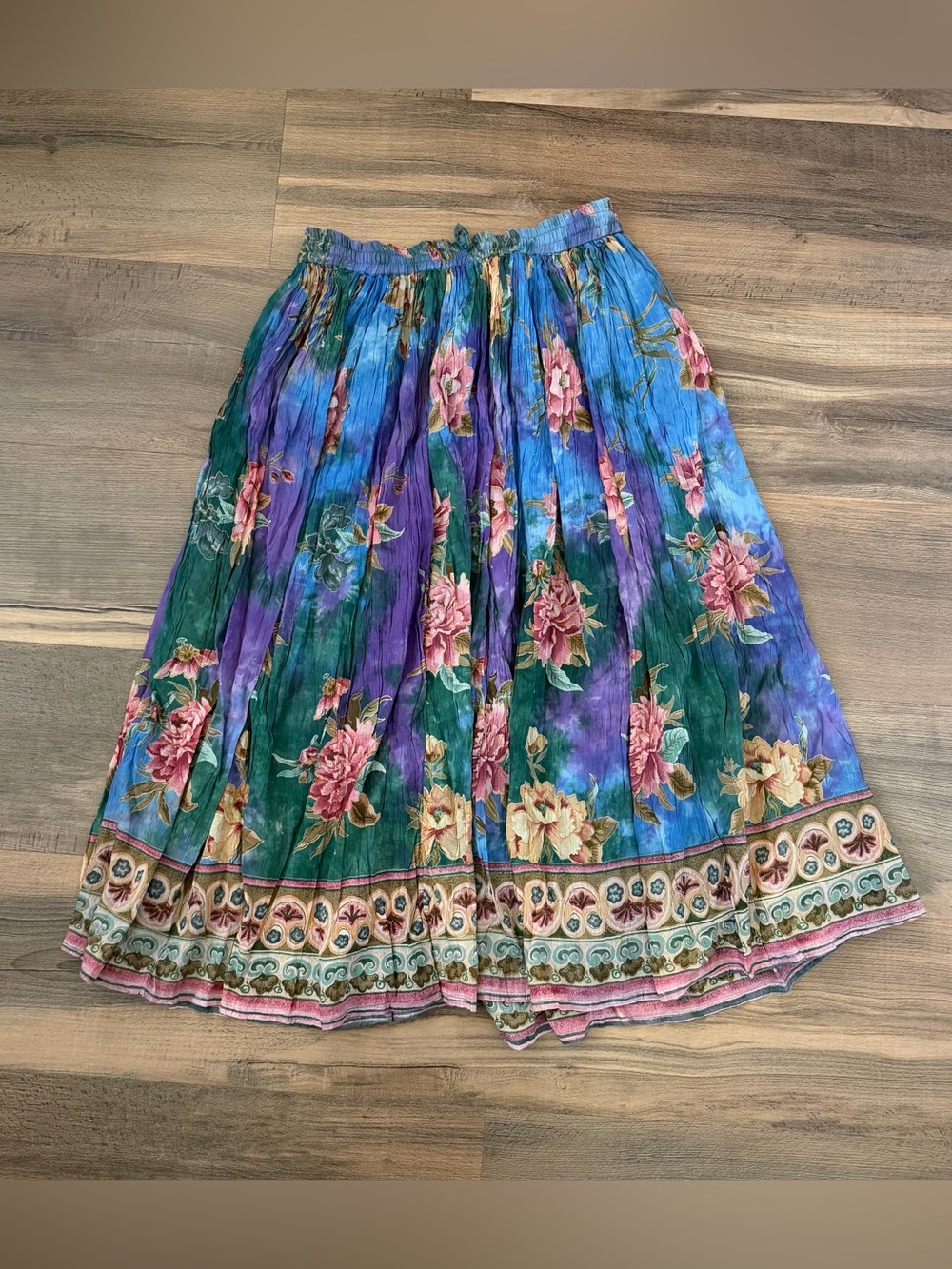 Vintage La Cera Floral Watercolor Boho Gypsy Maxi Skirt Size Large